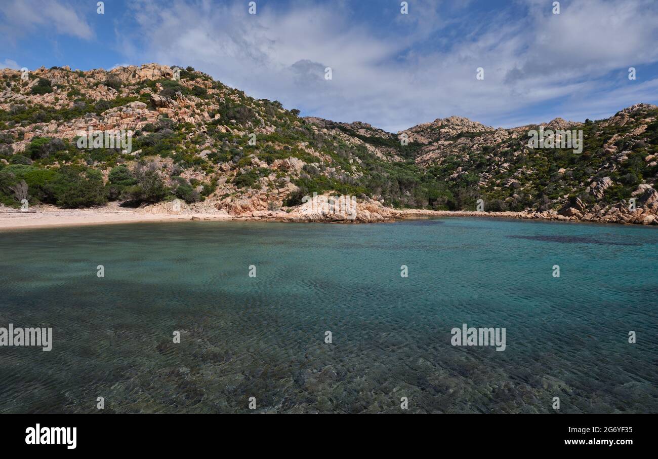 Cala Brigantina beach, little cove in Caprera island, la Maddalena, Sardinia Stock Photo
