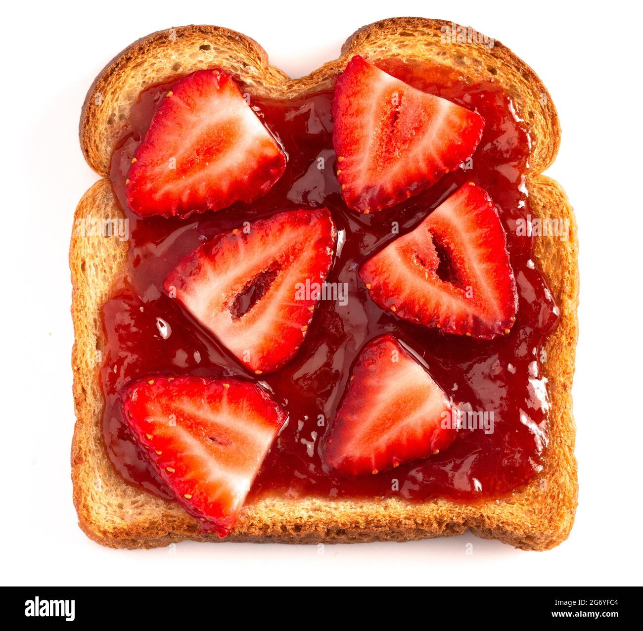 A Single Piece of Wheat Bread Toasted with Strawberry Jam Isolated on a