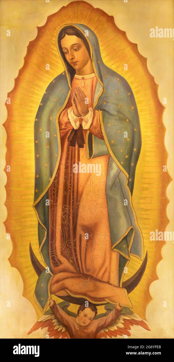 VIENNA, AUSTIRA - JUNI 24, 2021: The painting of Immaculate from Guadaluppe in the Votivkirche church by Hans Schweiger (1954). Stock Photo