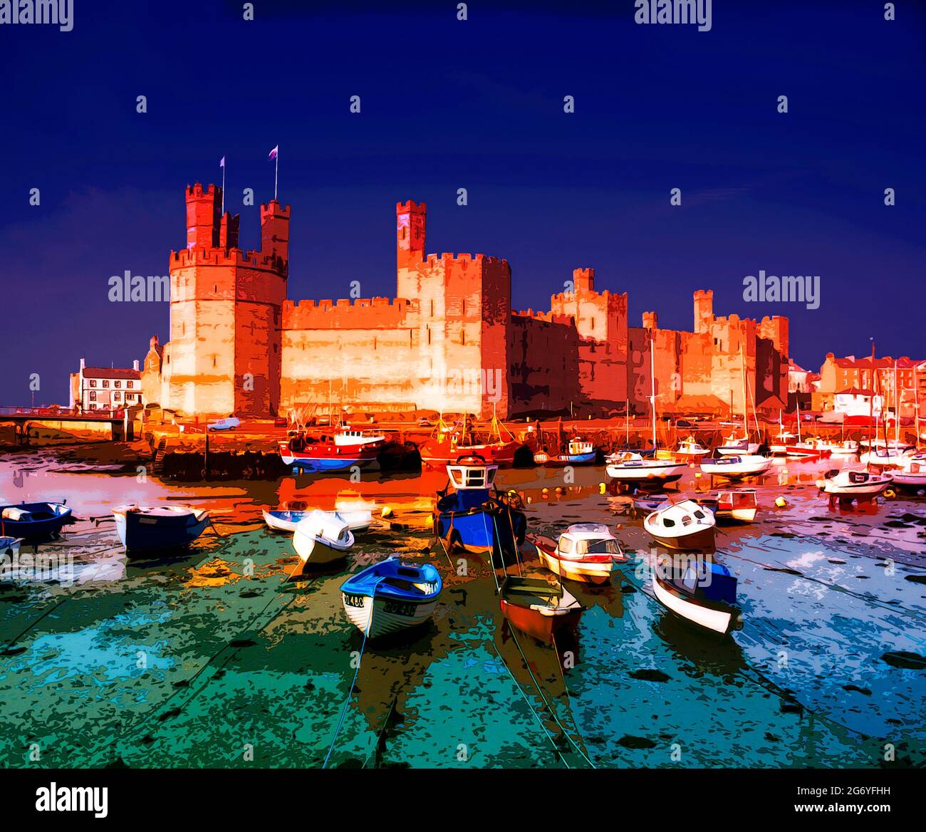 UK, Wales, Caernarfon Castle, arty Stock Photo Alamy