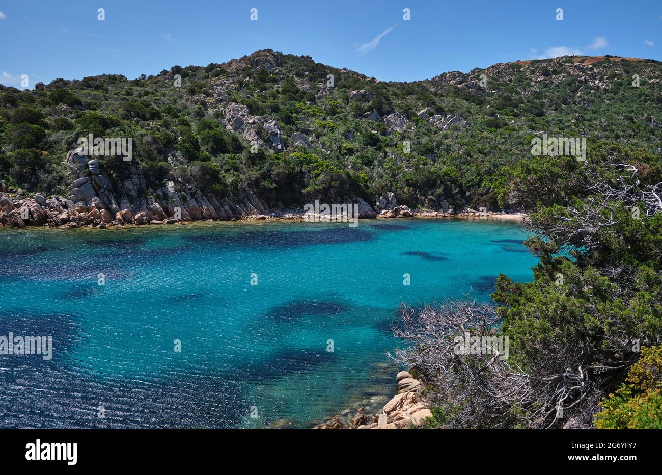 Cala Brigantina beach, little cove in Caprera island, la Maddalena ...