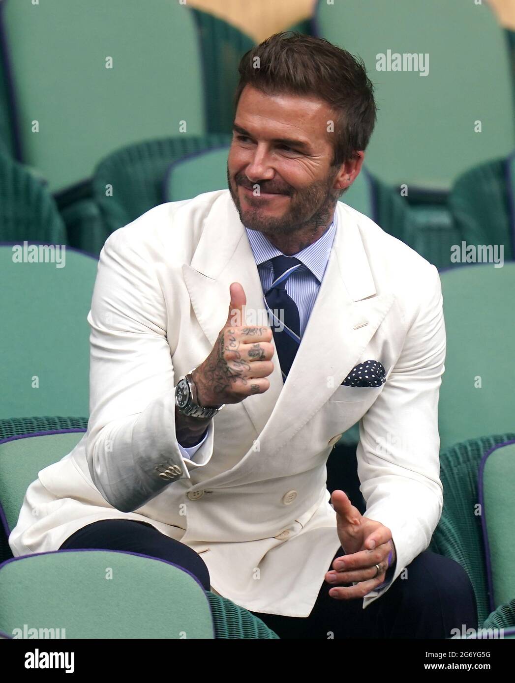 David Beckham in the royal box on centre court on day eleven of Wimbledon  at The All England Lawn Tennis and Croquet Club, Wimbledon. Picture date:  Friday July 9, 2021 Stock Photo - Alamy