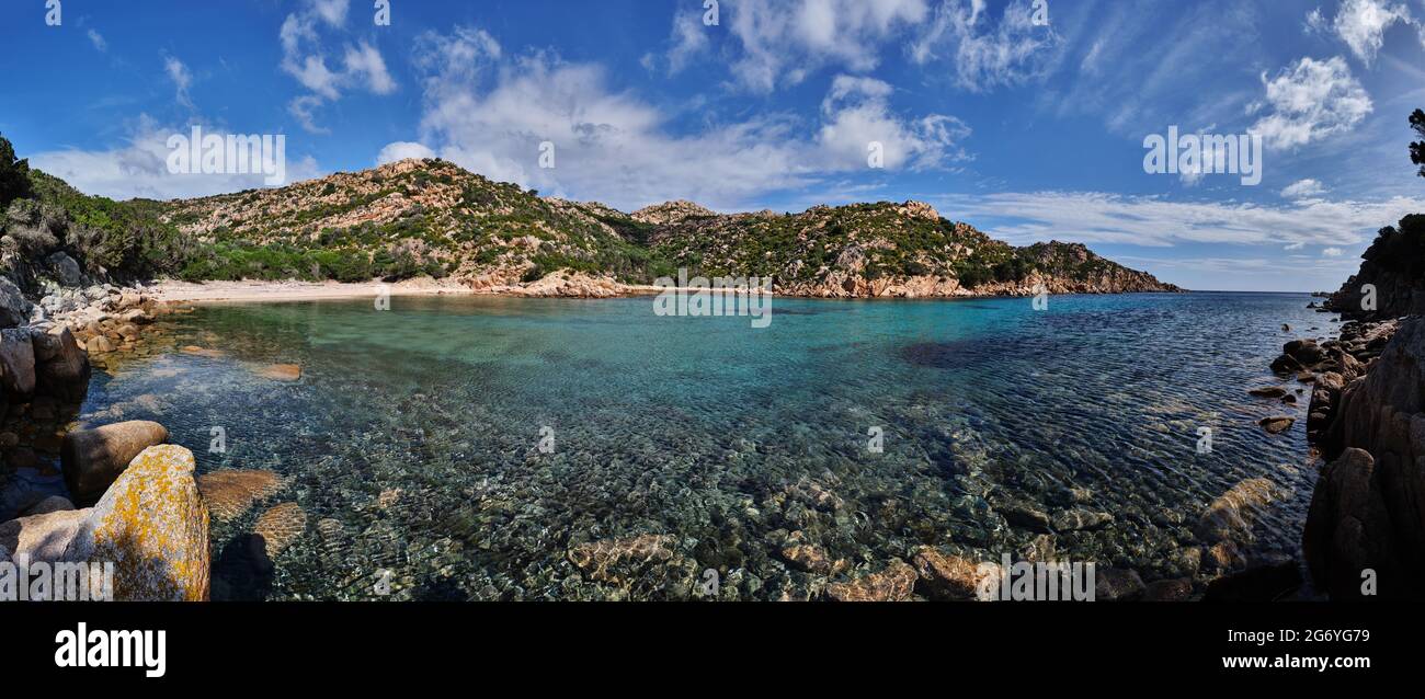 Cala Brigantina beach, little cove in Caprera island, la Maddalena ...