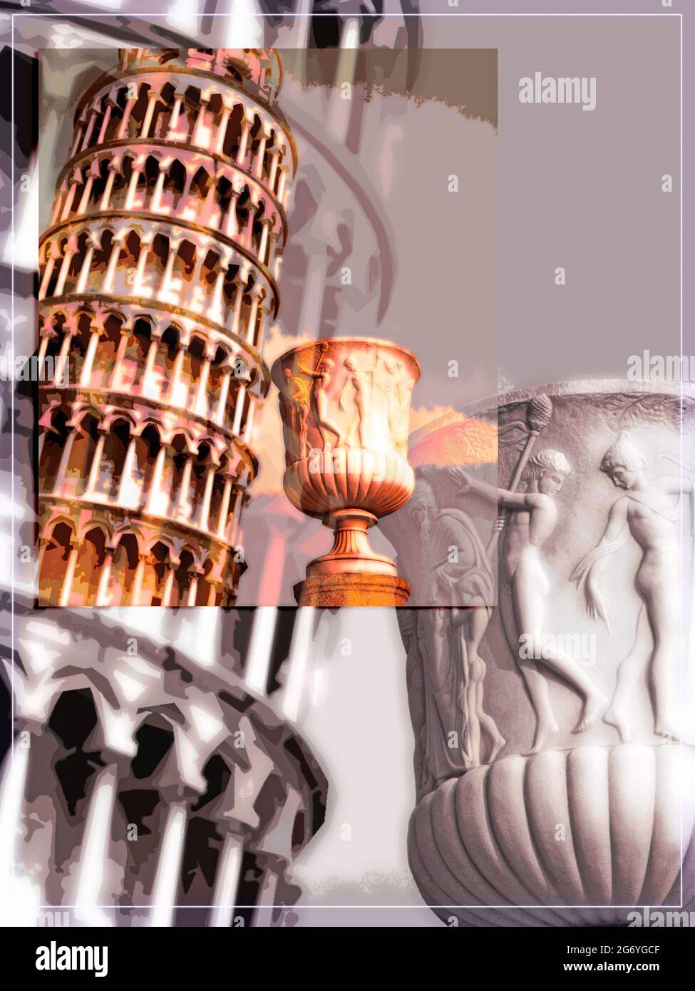 Italy, Pisa, Leaning Tower with vase, arty, Stock Photo