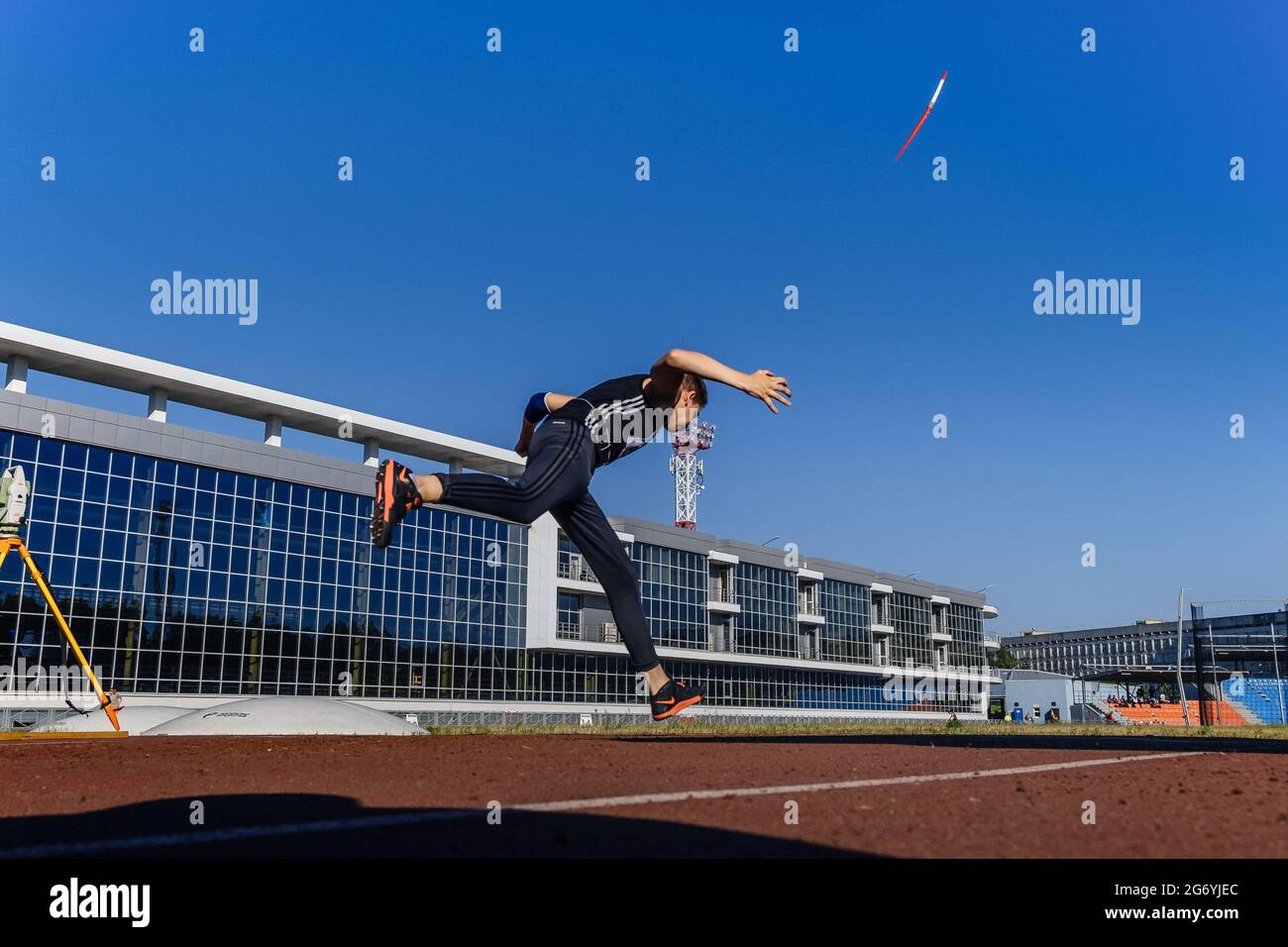 Chelyabinsk, Russia June 5, 2021 male athlete javelin throw at