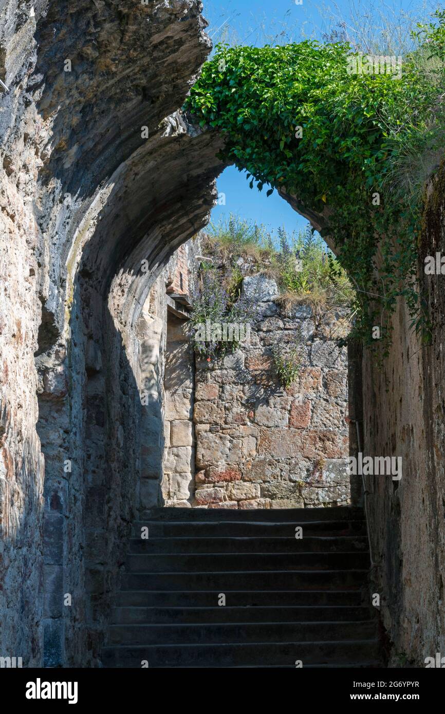 Herisson labeled Small City of Character. Arched door of the castle. Allier. Auvergne Rhone Alpes. France Stock Photo