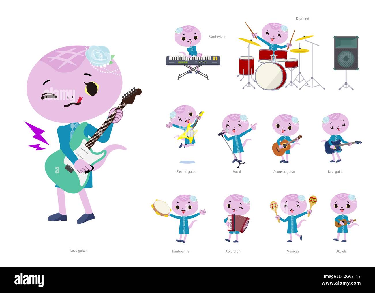 A set of Snake girl playing rock 'n' roll and pop music.It's vector art so it's easy to edit. Stock Vector