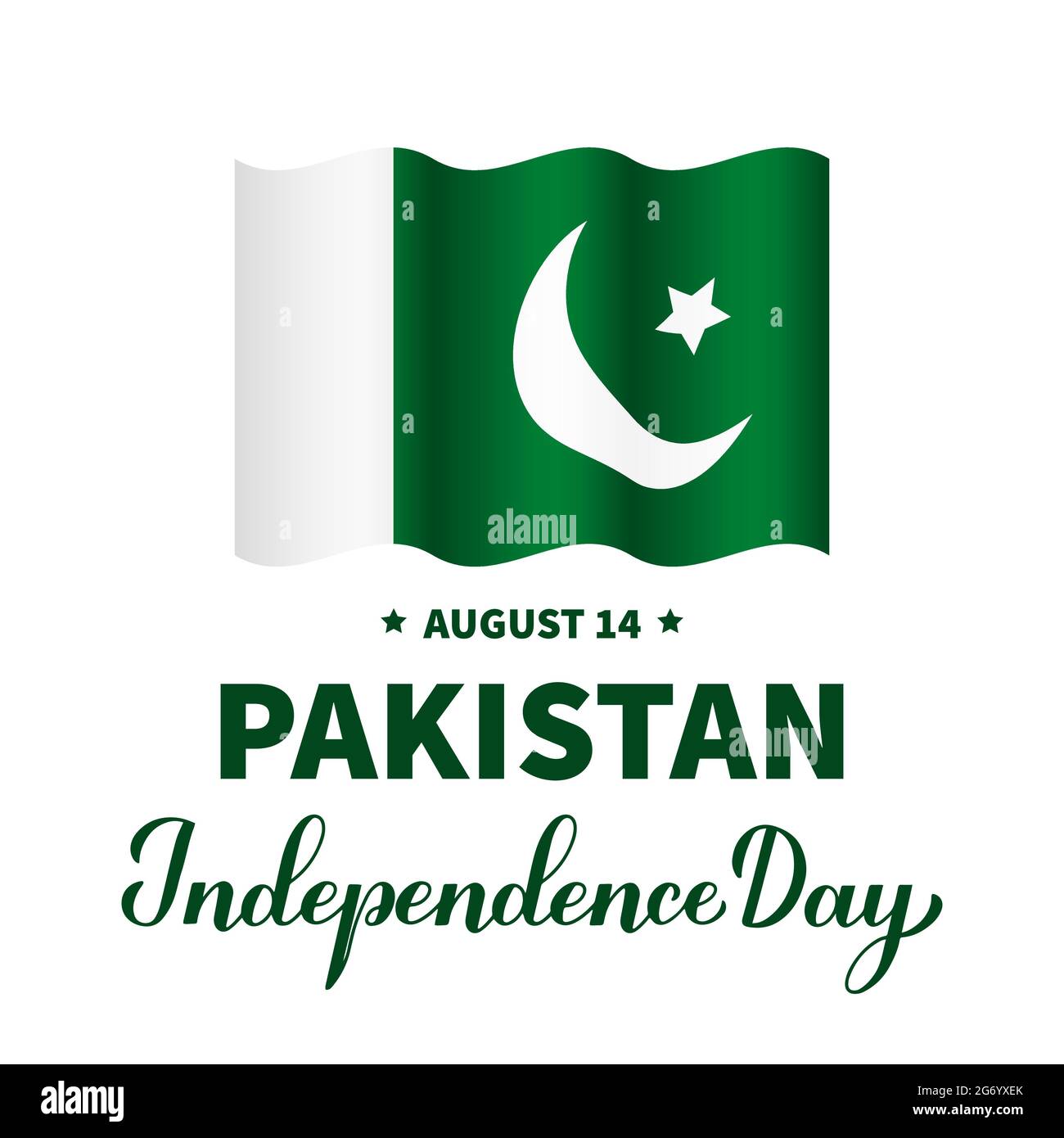 Pakistan Independence Day calligraphy hand lettering with flag