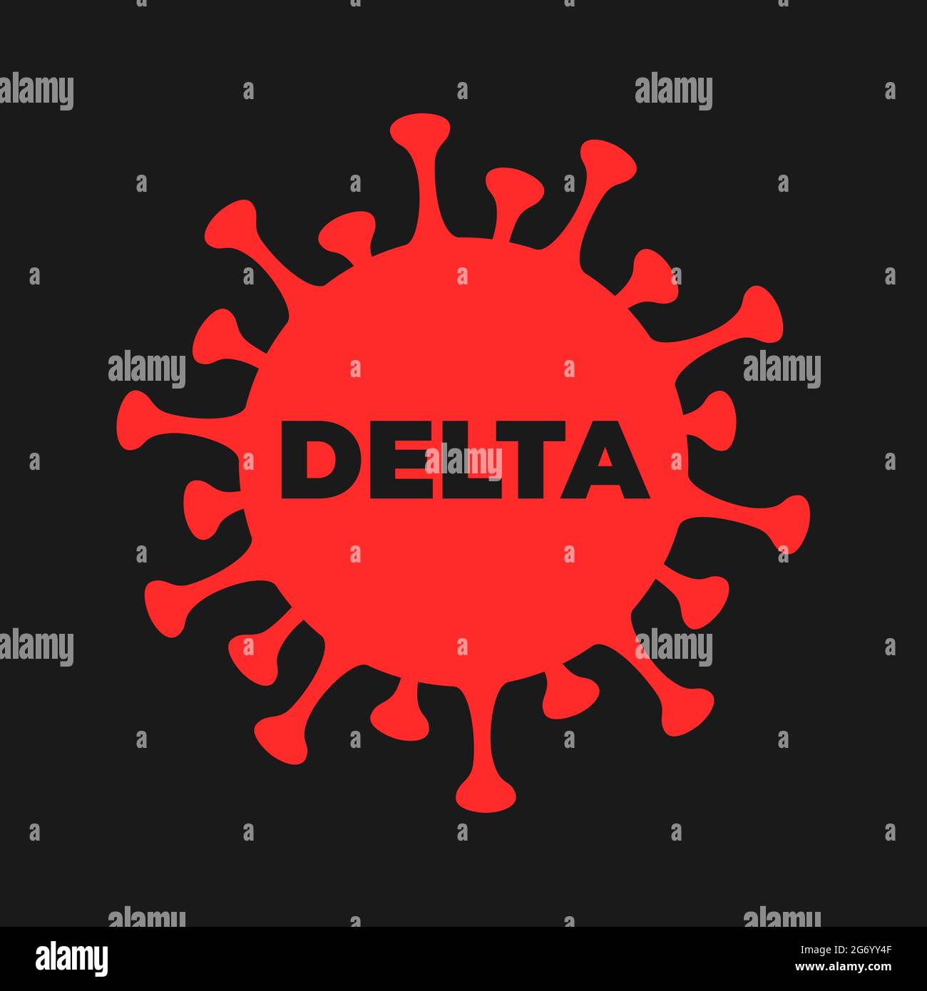 Delta variant and mutation of Covid-19 and coronavirus. Virus and viral infection with text. Vector illustration isolated on black. Stock Photo
