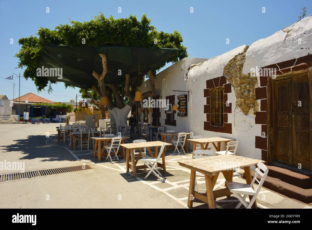 Kattavia, Greece simple traditional Taverna waiting for guests Stock Photo