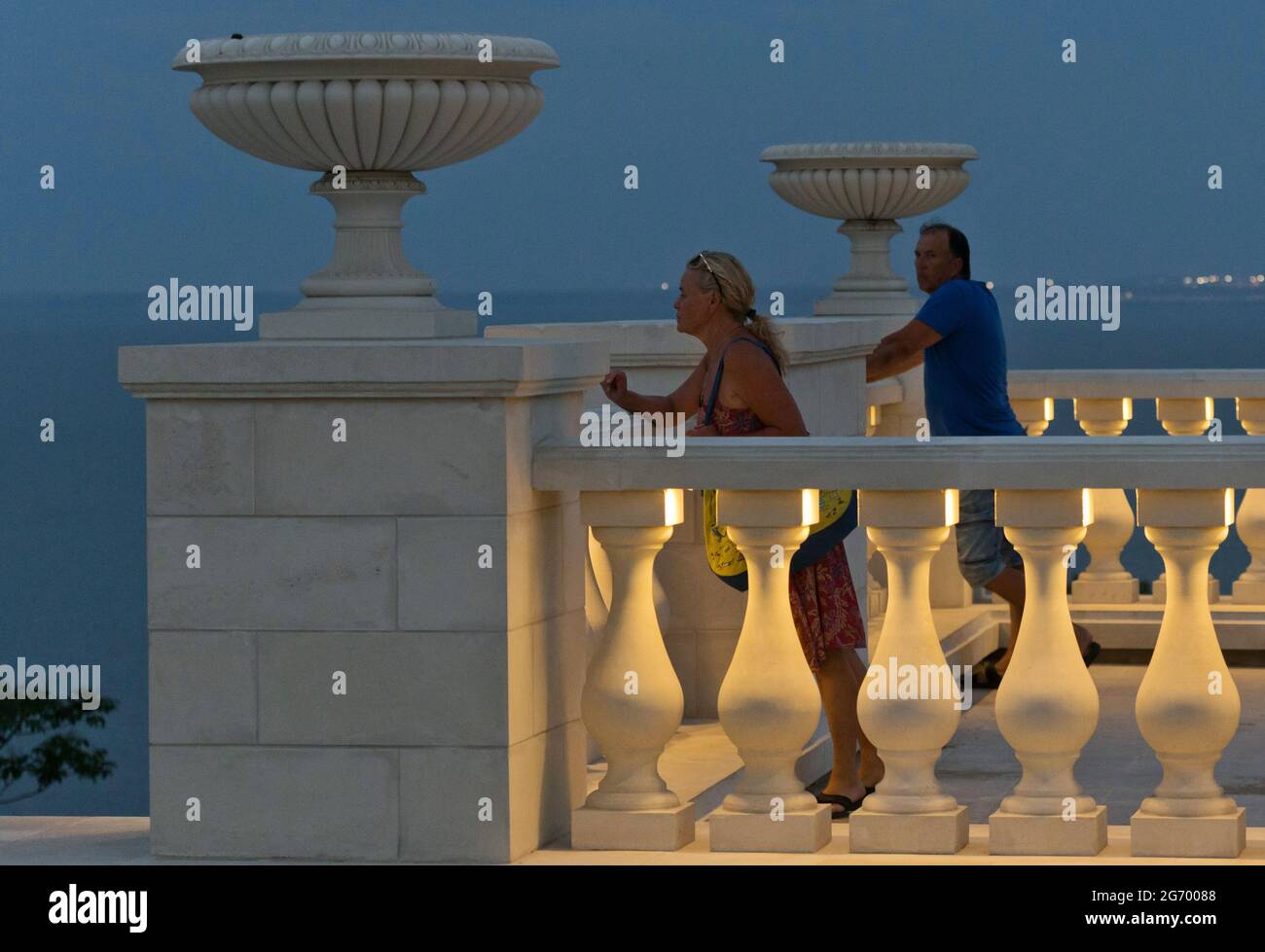 Crimea Russia 7th July 21 Tourists Admire A View From The Great Mithridates Staircase In Kerch Eastern Crimea Repair And Restoration Works Complete Numbering 432 Steps And Built In The Mid 19th Century Crimea Russia 7th July 21 Tourists Admire A View From The Great Mithridates Staircase In Kerch Eastern Crimea Repair And Restoration Works Complete Numbering 432 Steps And Built In The Mid 19th Century