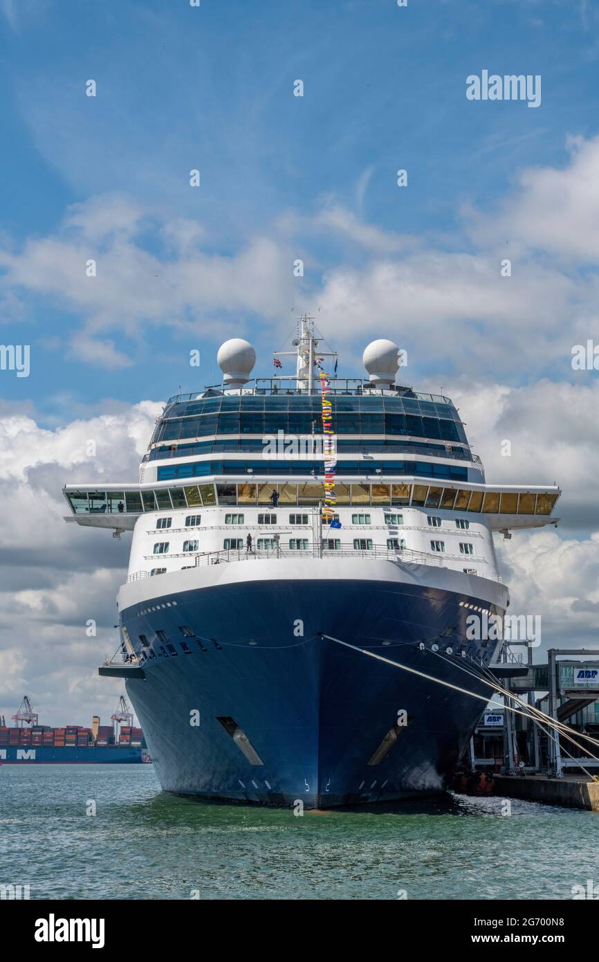 large cruise liner ship alongside at a berth in the port of southampton