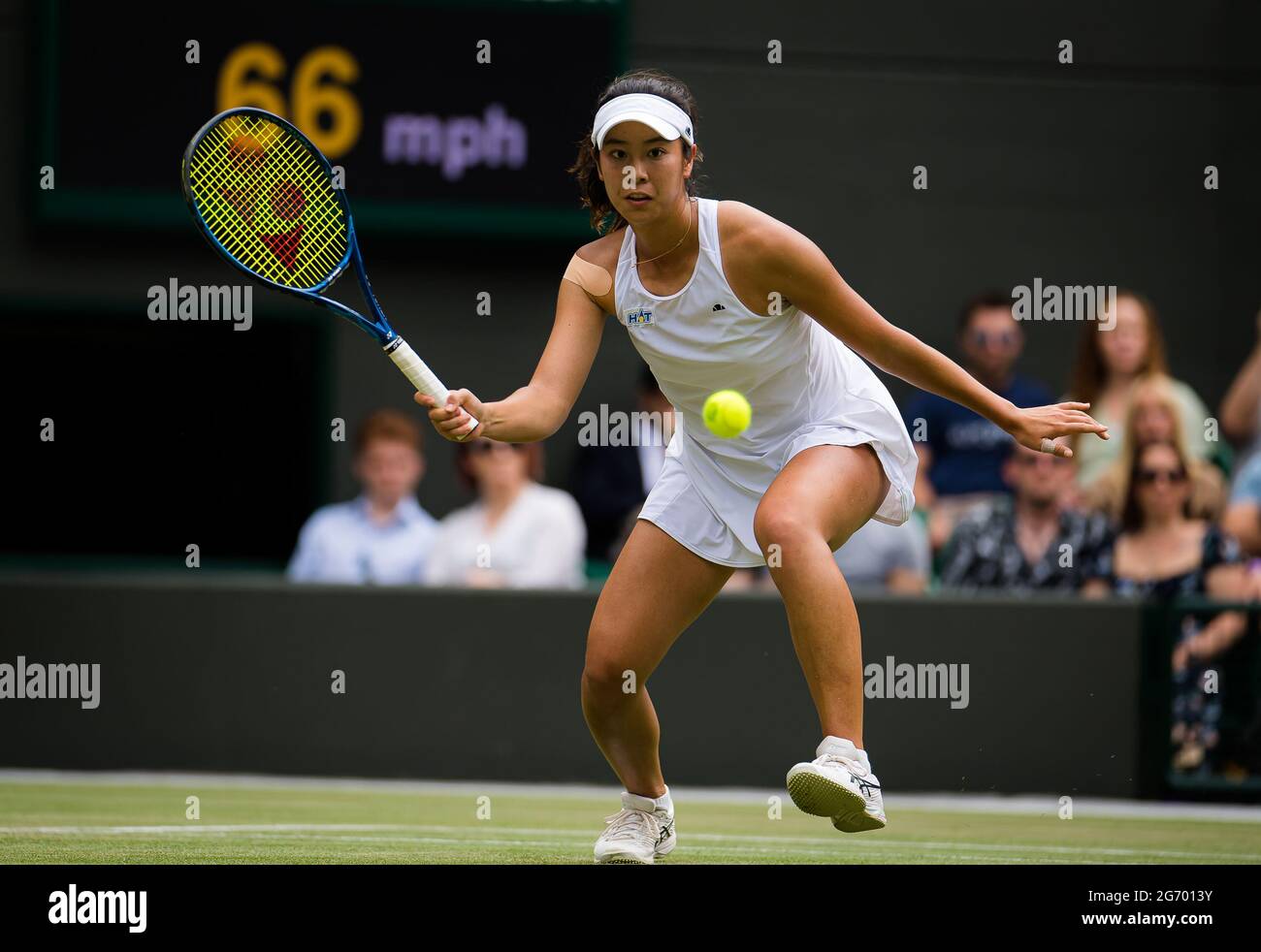 London, UK. 09th July, 2021. Ena Shibahara of Japan in actin during the  doubles semi-final of The Championships Wimbledon 2021, Grand Slam tennis  tournament on July 9, 2021 at All England Lawn