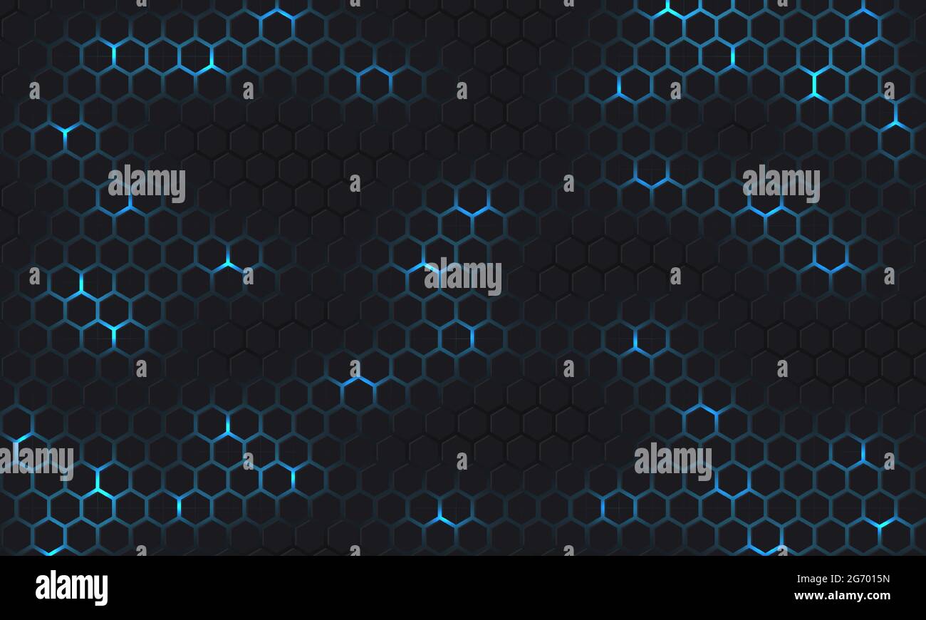 Dark gray and blue technology hexagonal vector background. Abstract ...