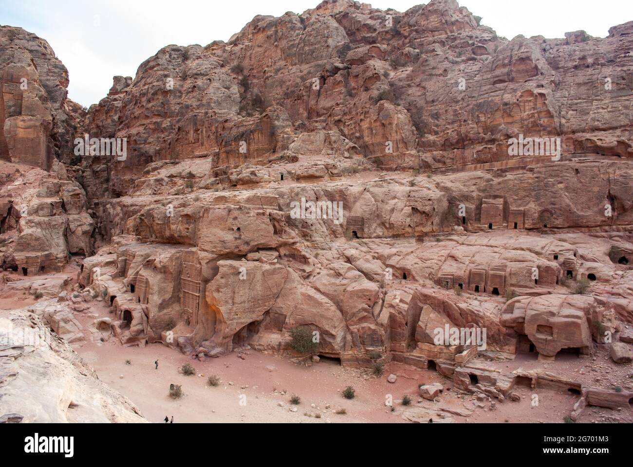 The ancient city of Petra in Jordan became one of the 7 New Wonders of the World. The city's carved rose-red sandstone rock facades, tombs, and temple Stock Photo