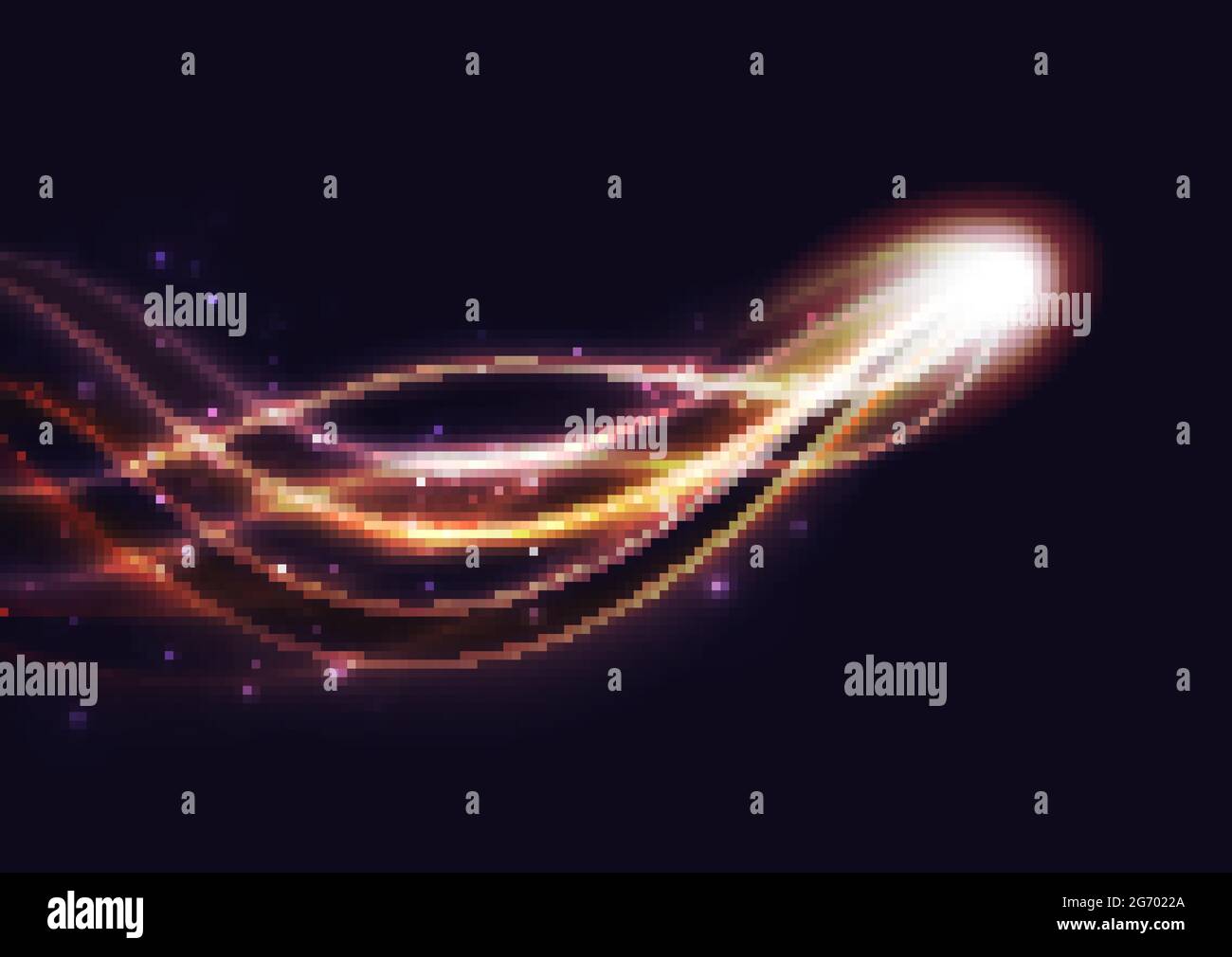 Abstract energy shining lines, glowing light effect vector illustration. Bright shine of swirl flying, magic glow waves and glitter particle, vibrant curve power twirl on dark transparent background Stock Vector