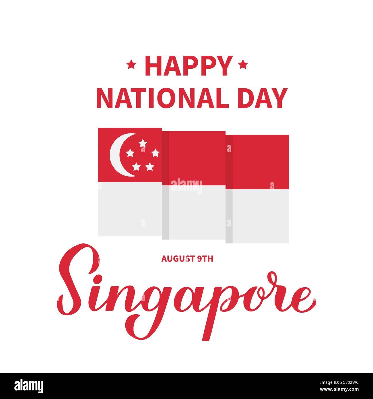 Singapore National Day calligraphy hand lettering wit flag. Singapore Independence Day typography poster. Vector template for banner, sticker, flyer, Stock Vector