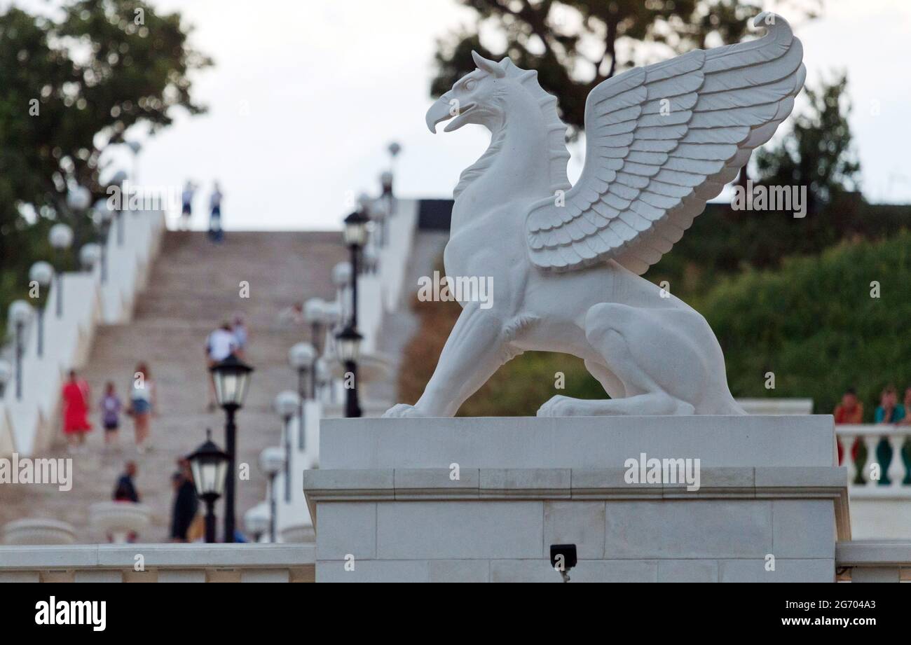Crimea Russia 7th July 21 A Griffin Sculpture Decorates The Great Mithridates Staircase In Kerch Eastern Crimea Repair And Restoration Works Complete Numbering 432 Steps And Built In The Mid 19th Century It Crimea Russia 7th July 21 A Griffin Sculpture Decorates The Great Mithridates Staircase In Kerch Eastern Crimea Repair And Restoration Works Complete Numbering 432 Steps And Built In The Mid 19th Century It