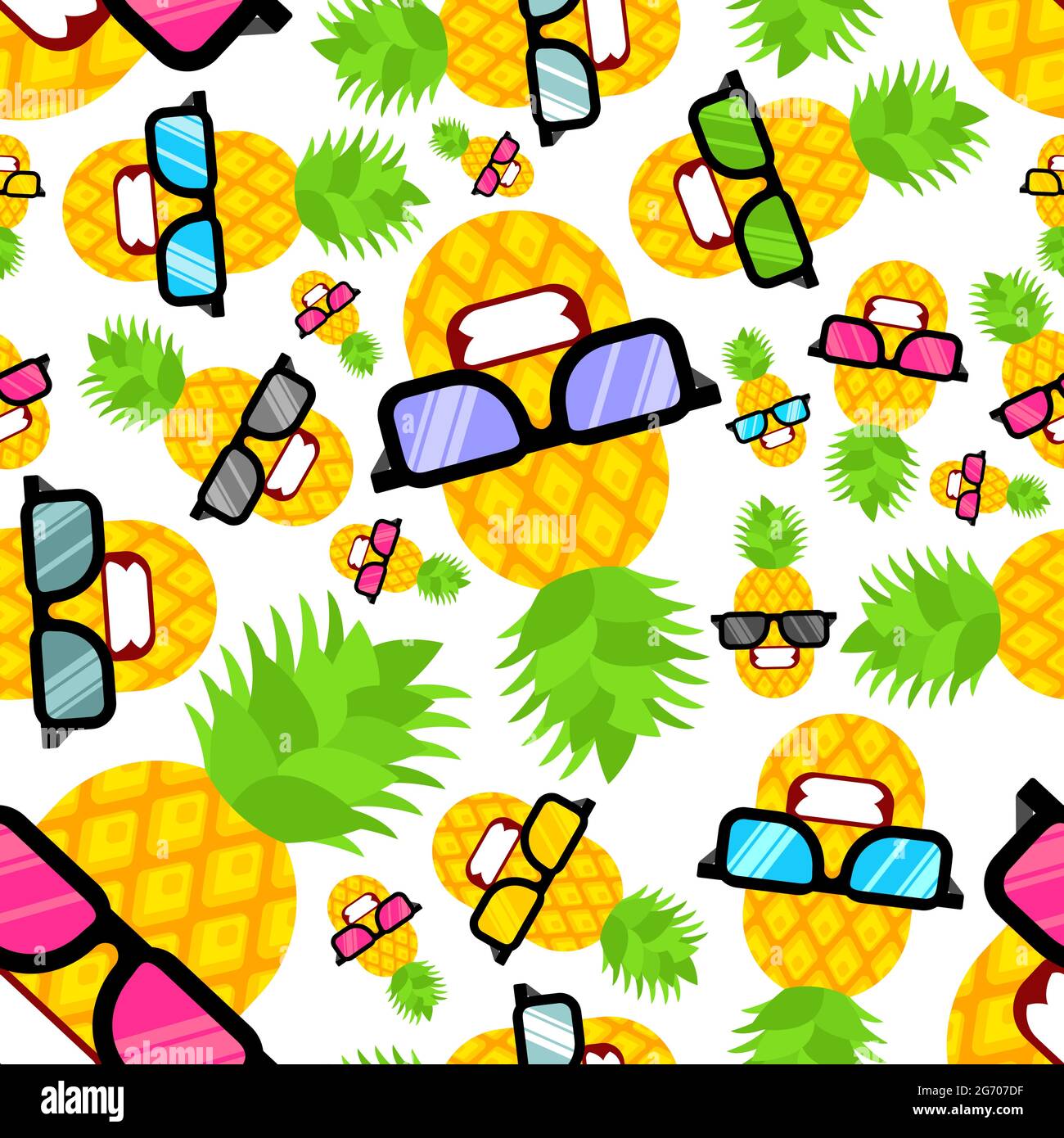 Pineapple cool with glasses pattern seamless. vector background Stock Vector