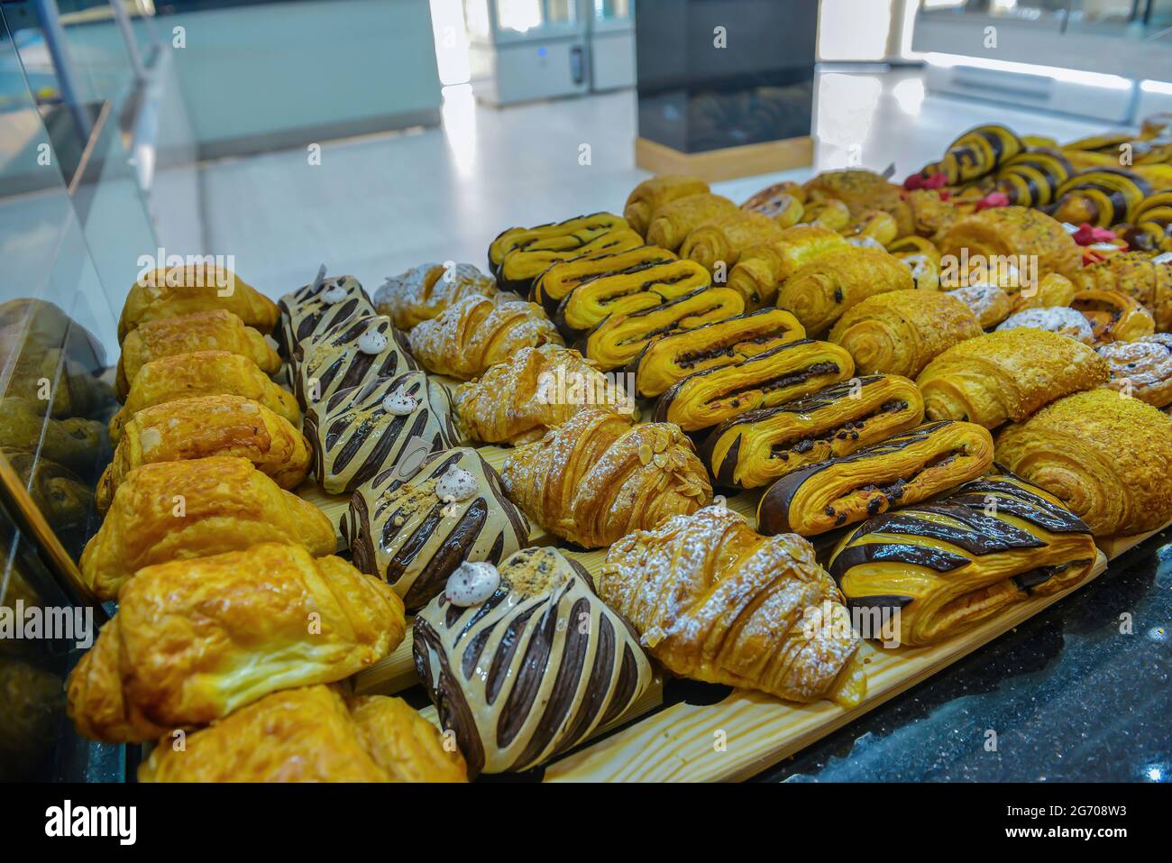 French pastries on display in patisserie Stock Photo Alamy