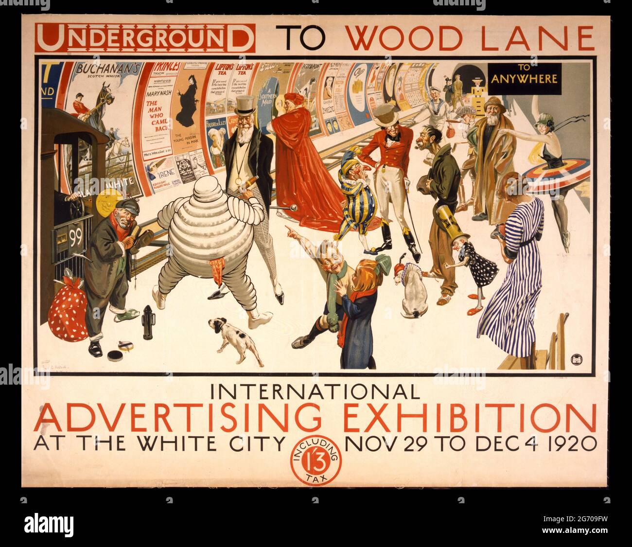 Advertising poster for subway transportation to an exhibition at White City, London Stock Photo