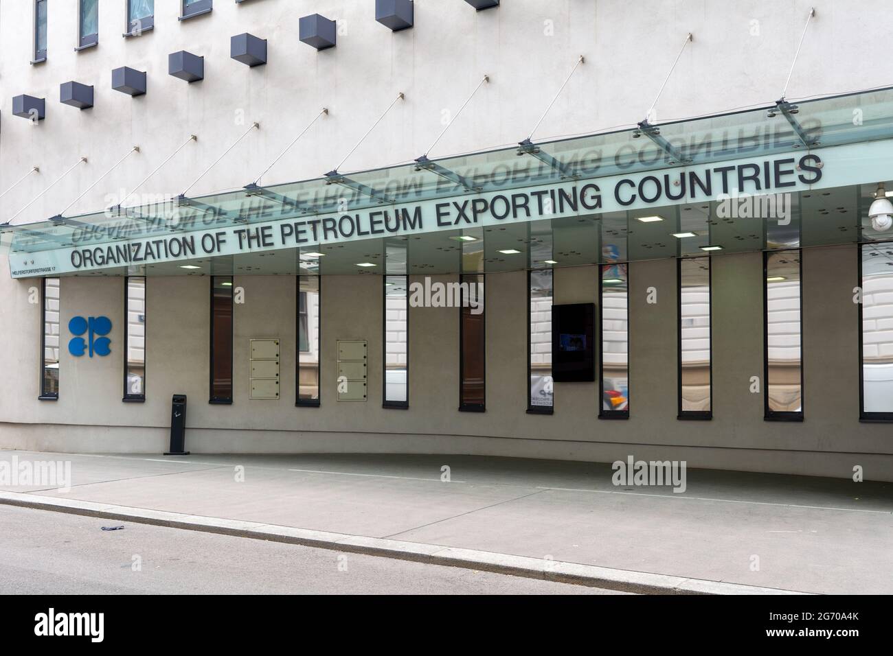 Main Entrance to the Organization of the Petroleum Exporting Countries OPEC headquarters in Vienna, Austria Stock Photo