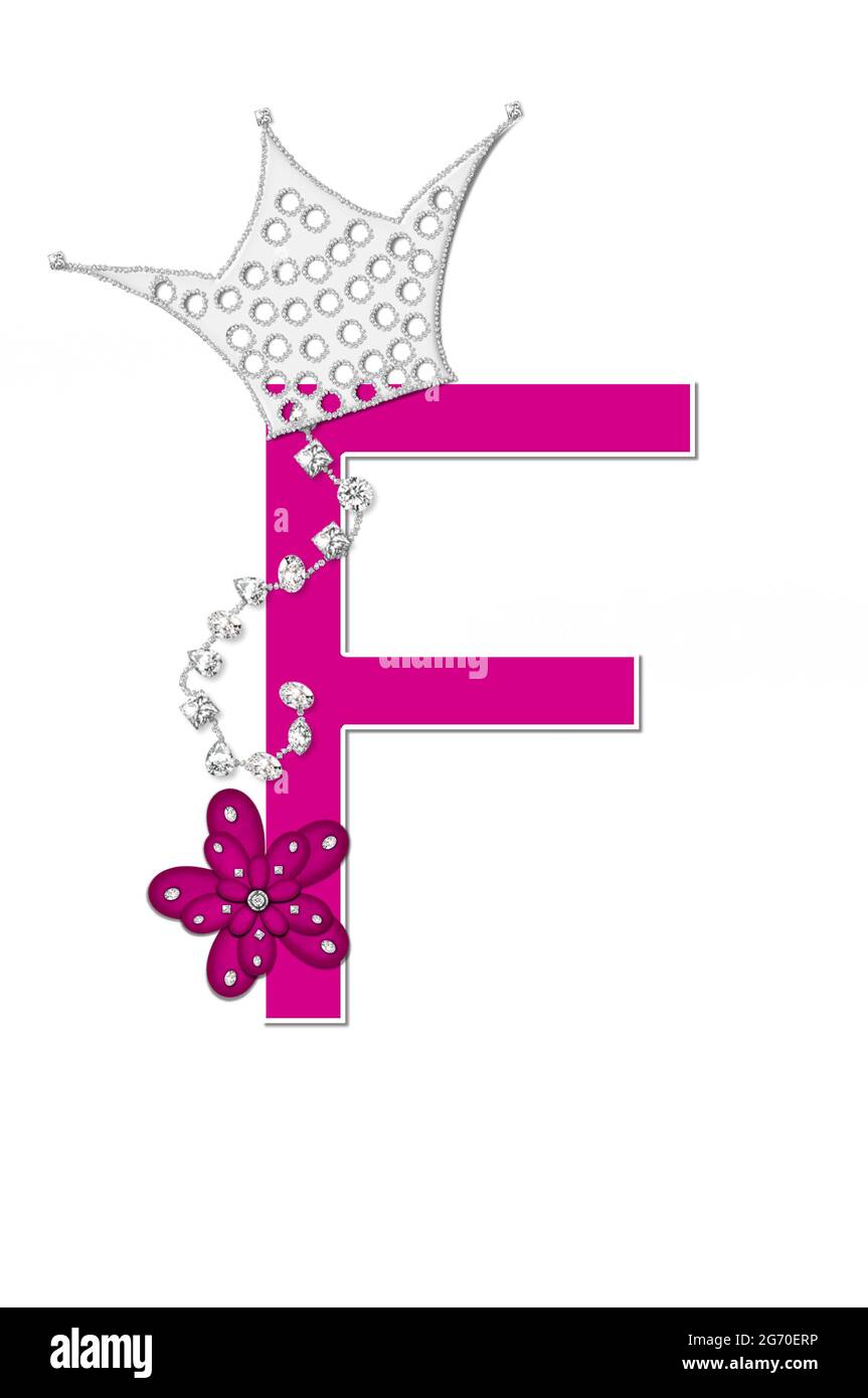 The Letter F In The Alphabet Set Pageant Queen Is Bright Pink And Outlined With White Letter Is Decorated With Crown Flower And Diamonds Stock Photo Alamy