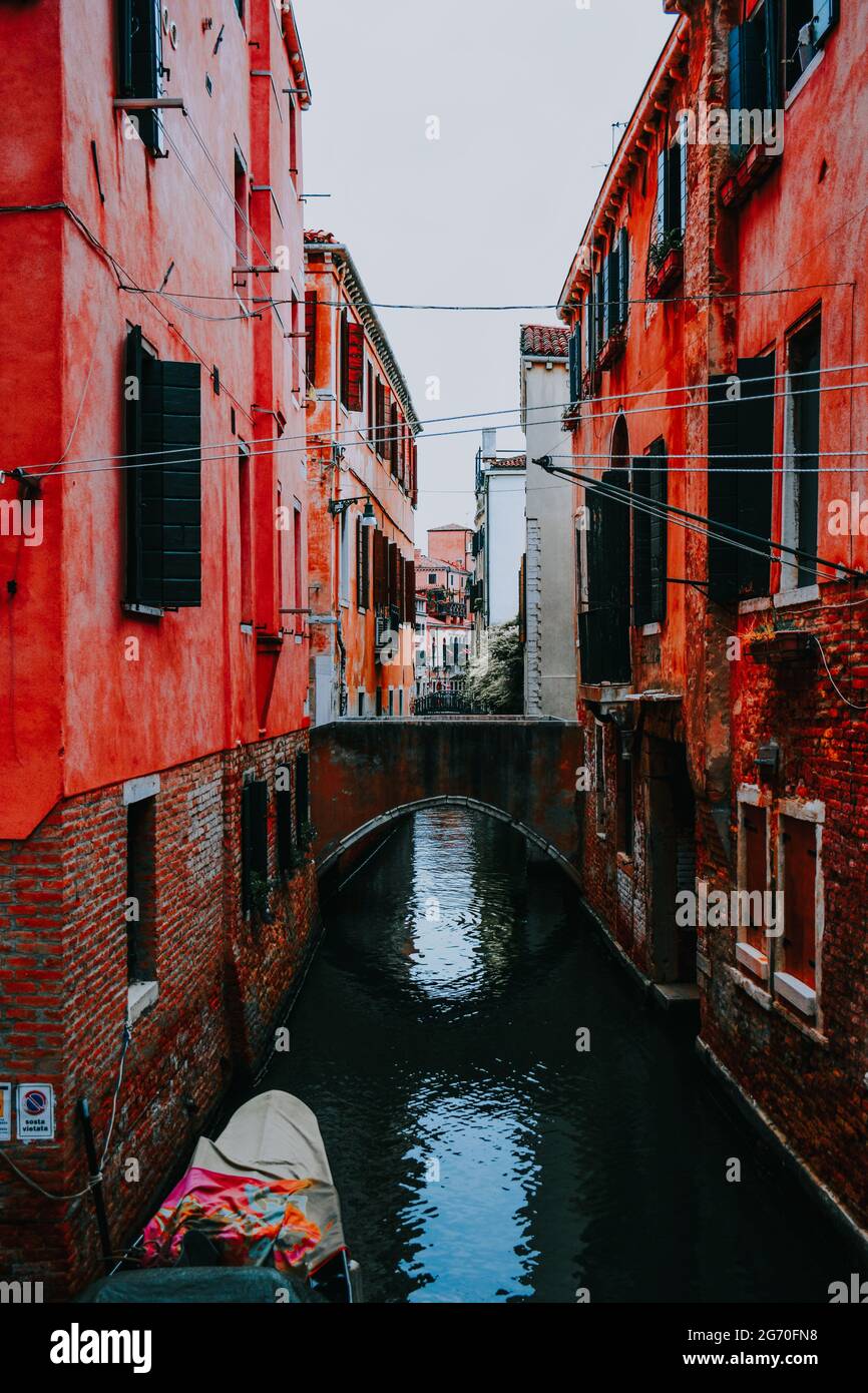 Gondola in narrow venetian canal hi-res stock photography and images ...