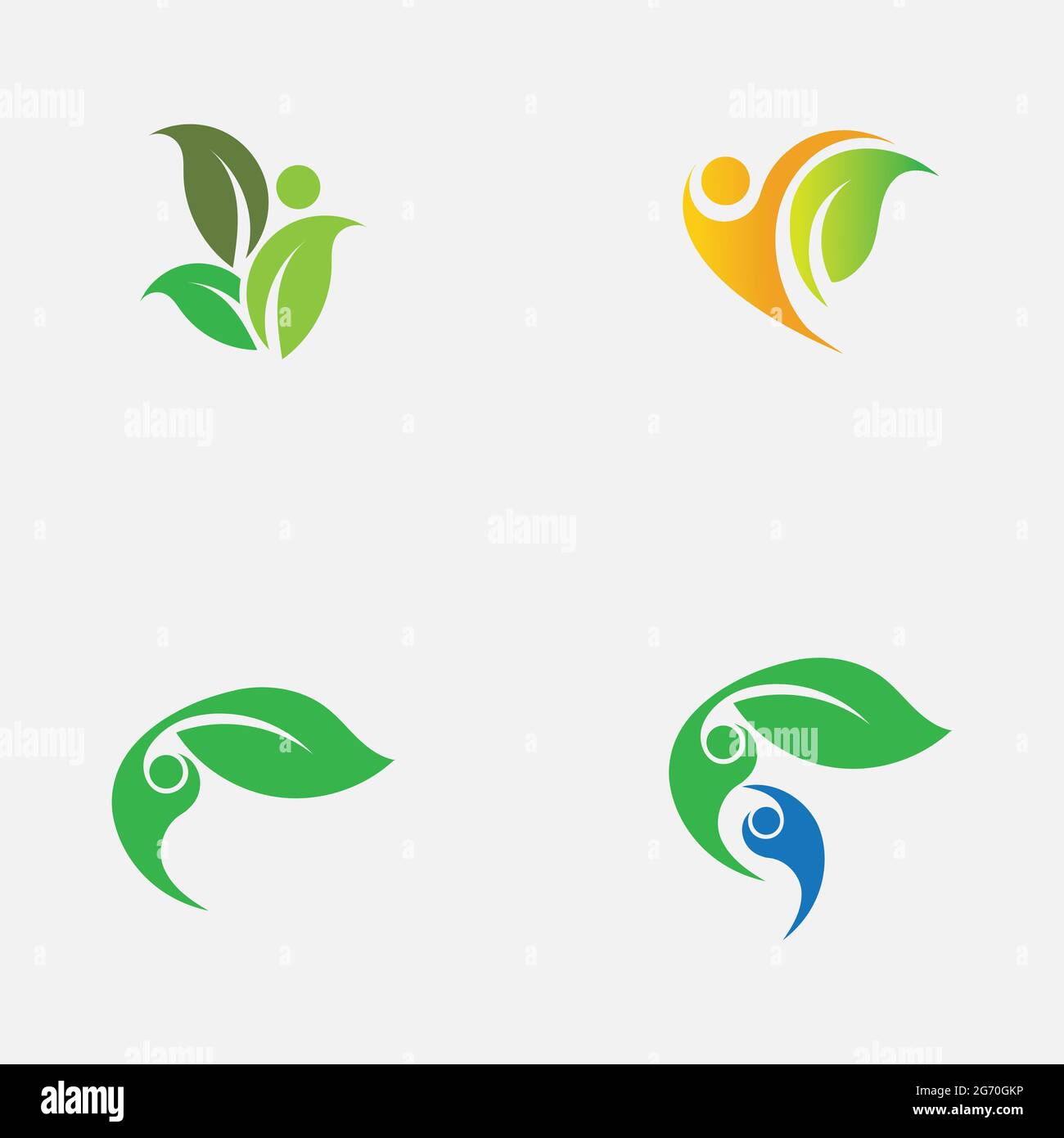 set of people and leaf logo vector illustration design template Stock ...