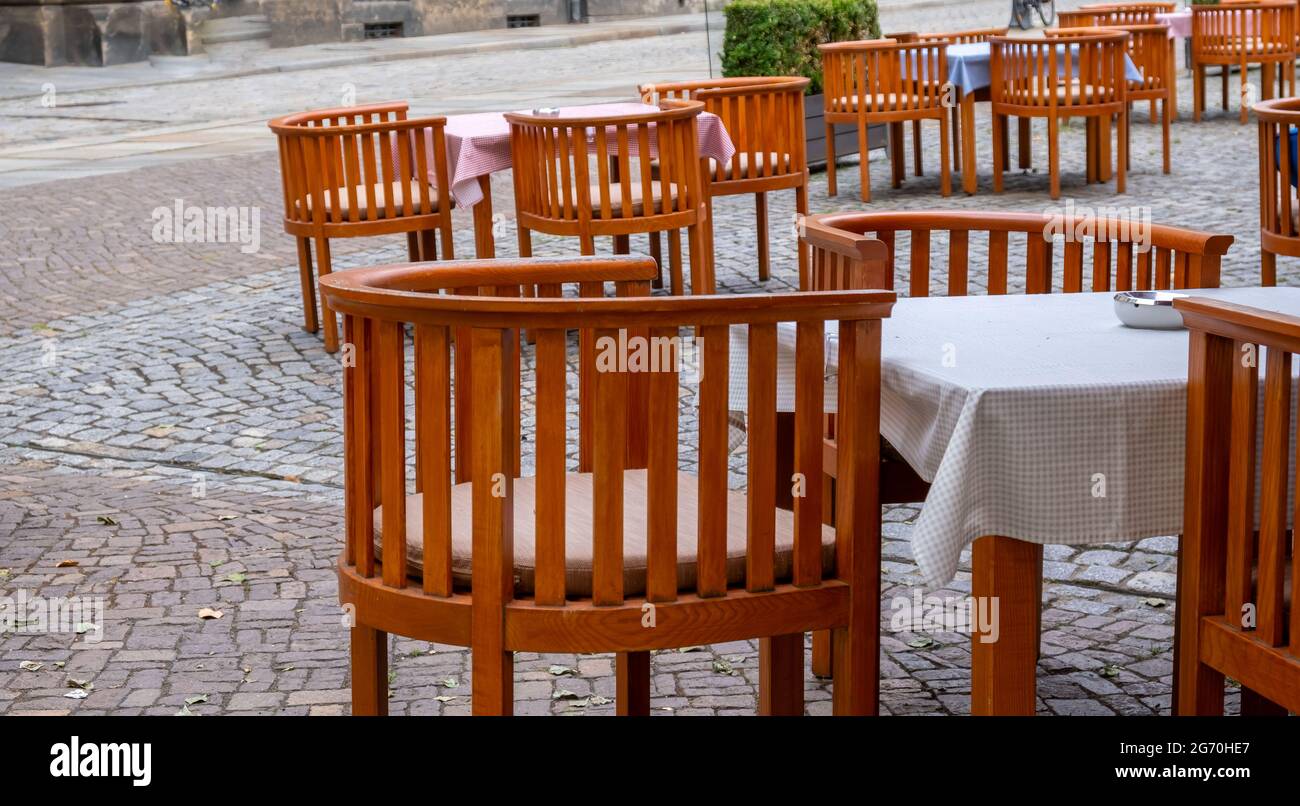 Tables on the terrace in the cafe Dresden Stock Photo