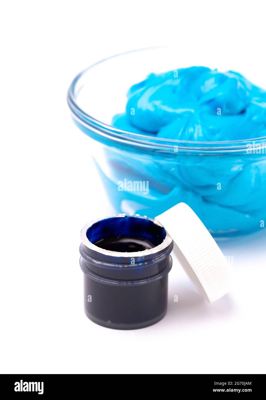 An Opened Pot of Blue Gel Food Coloring for Baking Isolated on a White