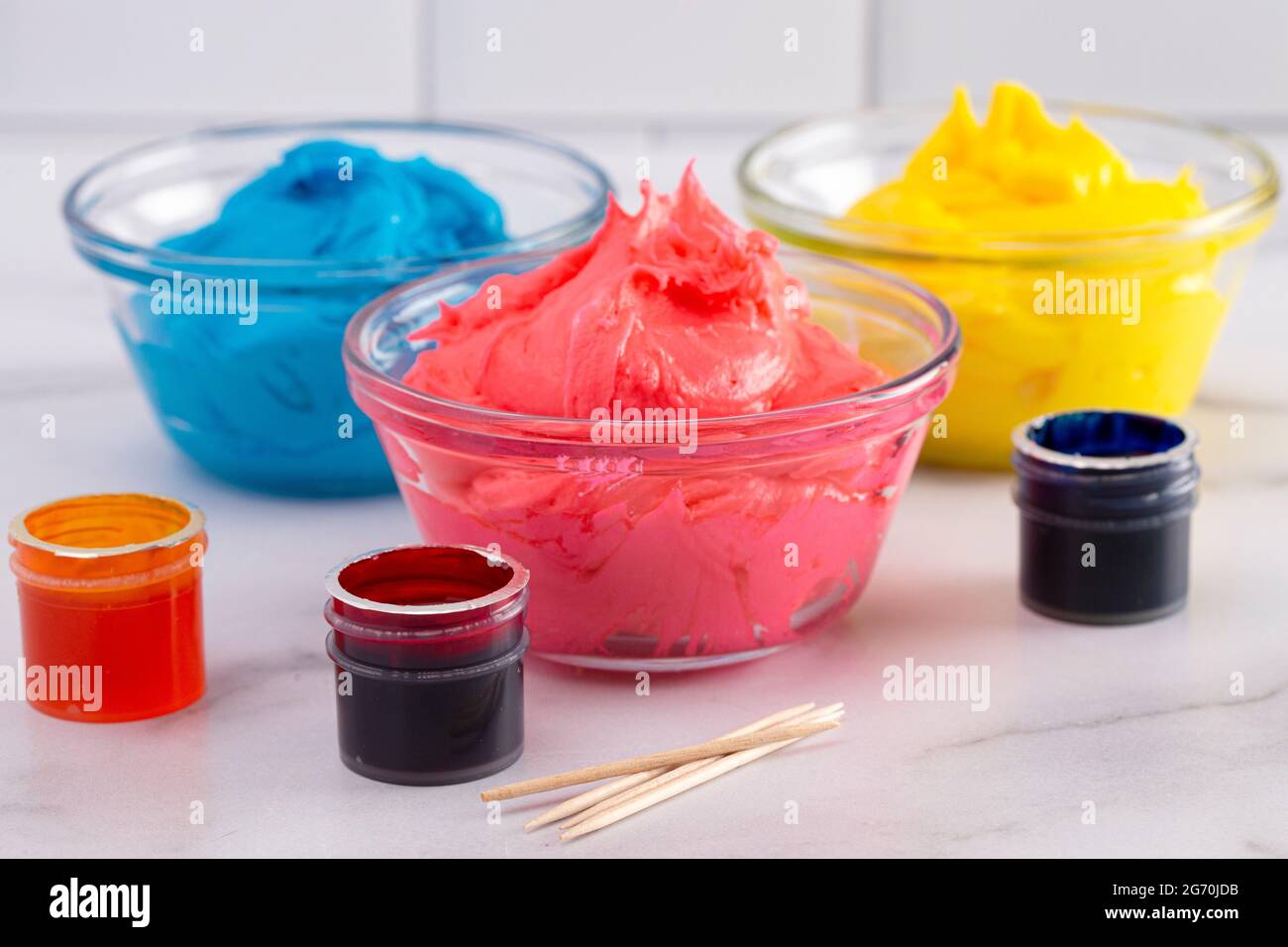 Opened Pot of Gel Food Coloring on a Marble Counter Top Stock Photo Alamy