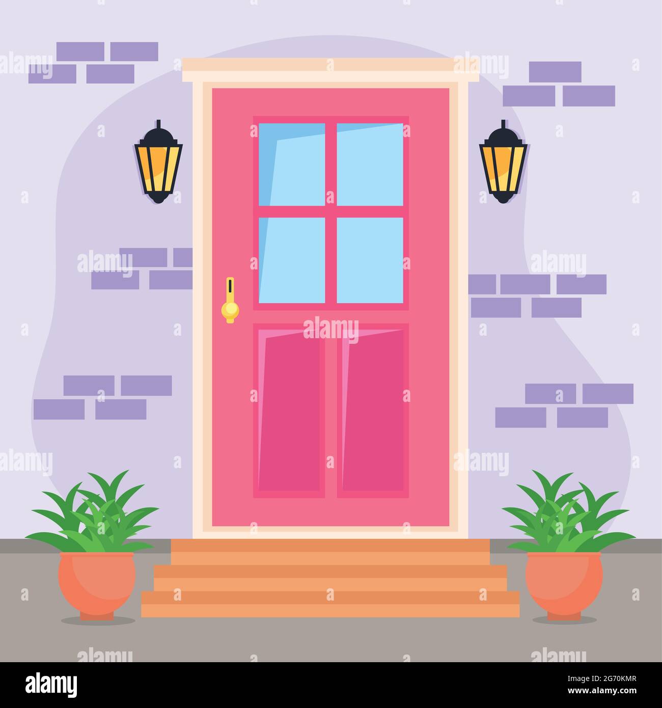 Pink Front Door Scene Stock Vector Image Art Alamy