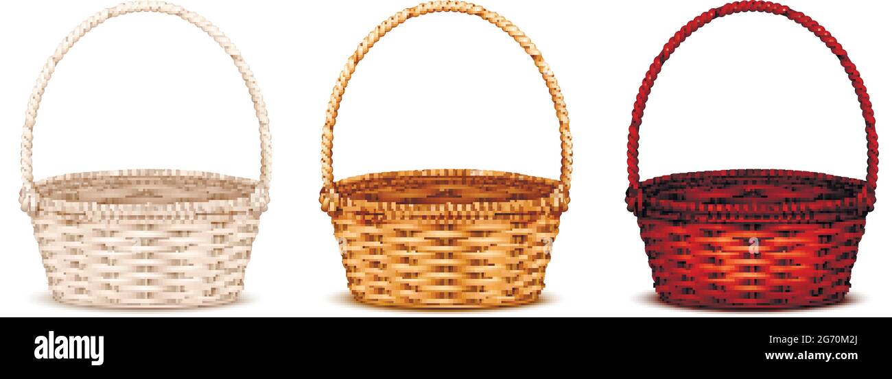 Colorful willow wicker baskets set of white natural and dark stained