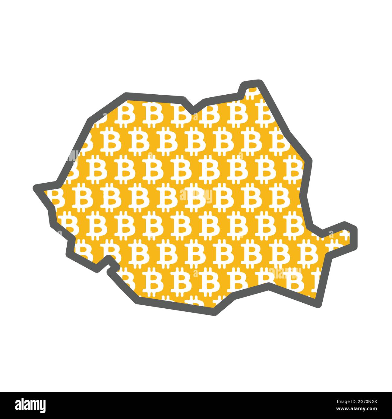 Romania country map with bitcoin crypto currency logo Stock Vector