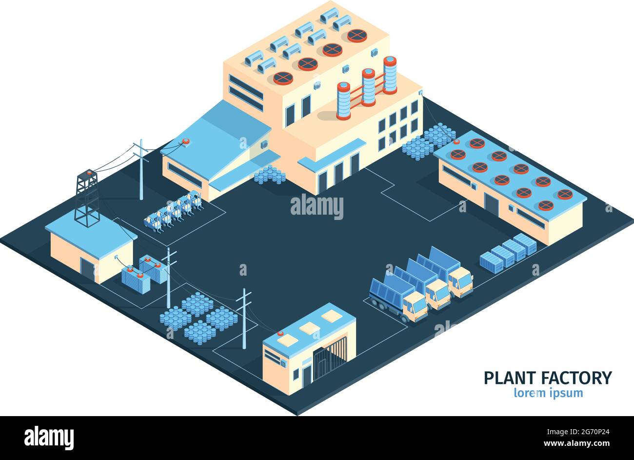 Isometric industrial plant factory composition with editable text and ...