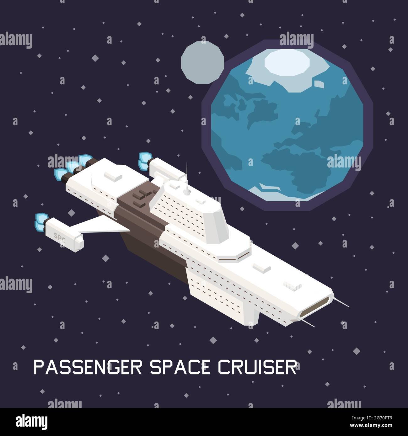 Isometric composition with big space ship transporting passengers 3d vector illustration Stock Vector