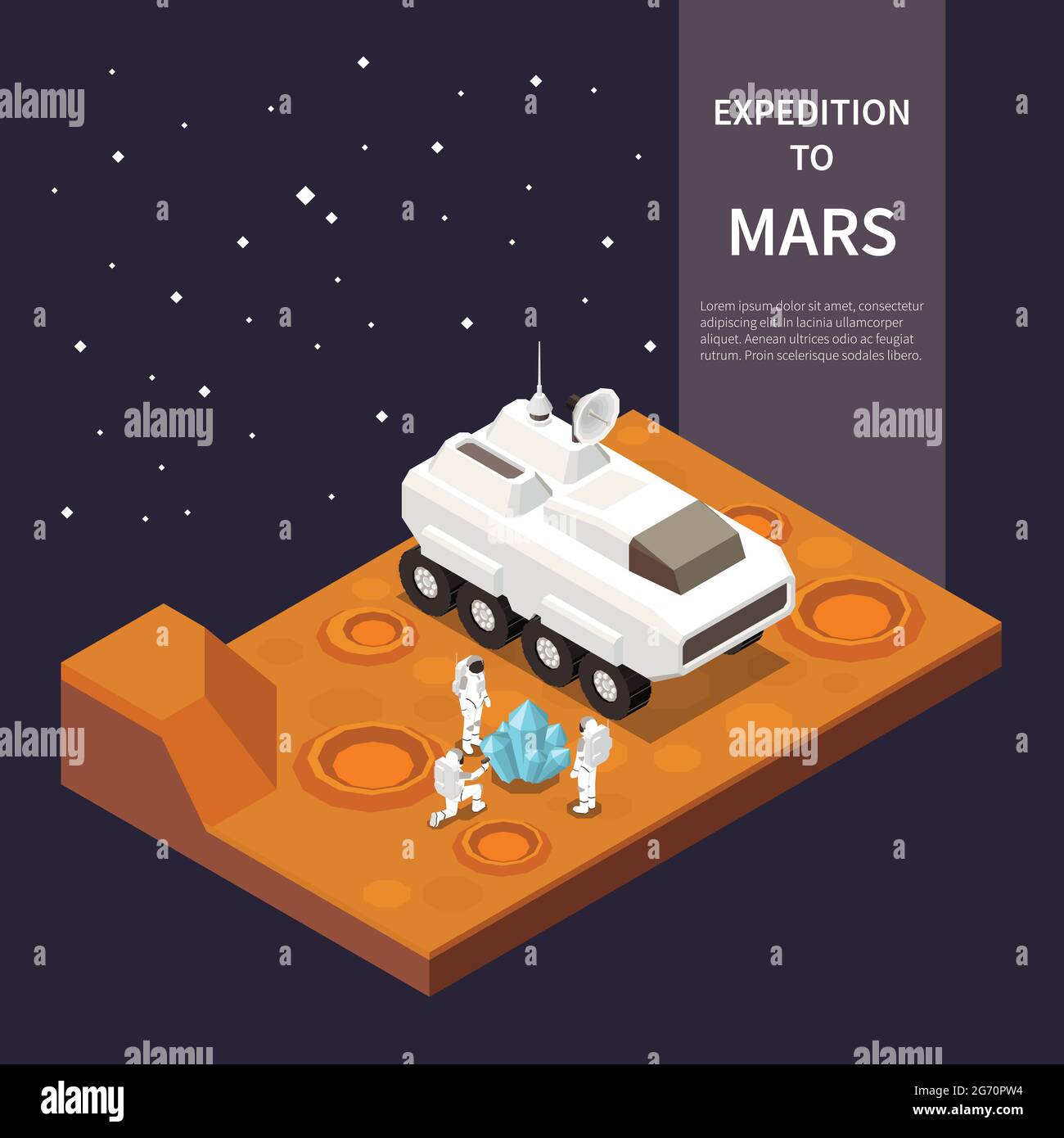 Isometric composition with space ship and astronauts exploring mars 3d vector illustration Stock Vector