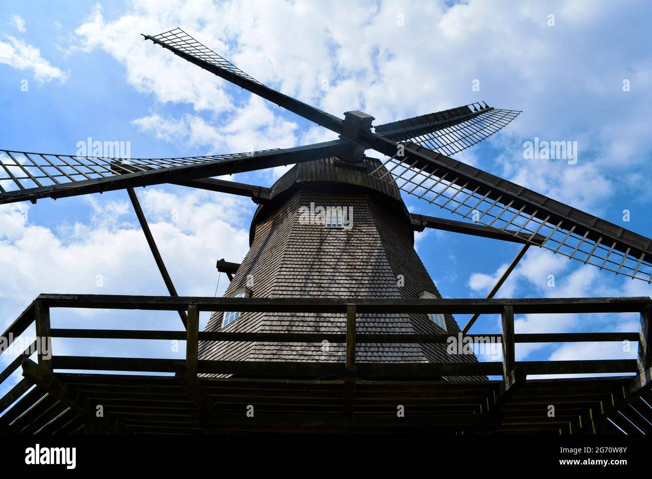 Lyngby, Denmark - July 2021: Fuglevad Windmill in Old Denmark, Open Air Museum (Frilandsmuseet) Stock Photo