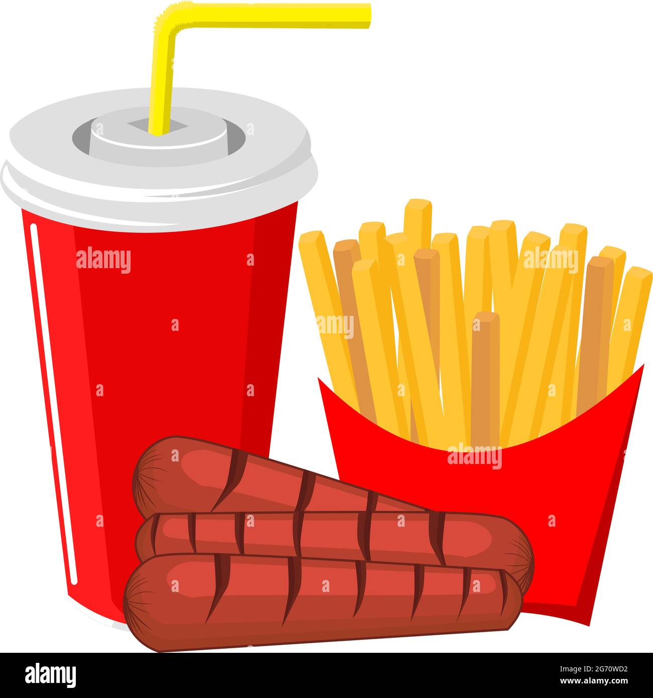 Sausage snack with french fries and cola drink Stock Vector