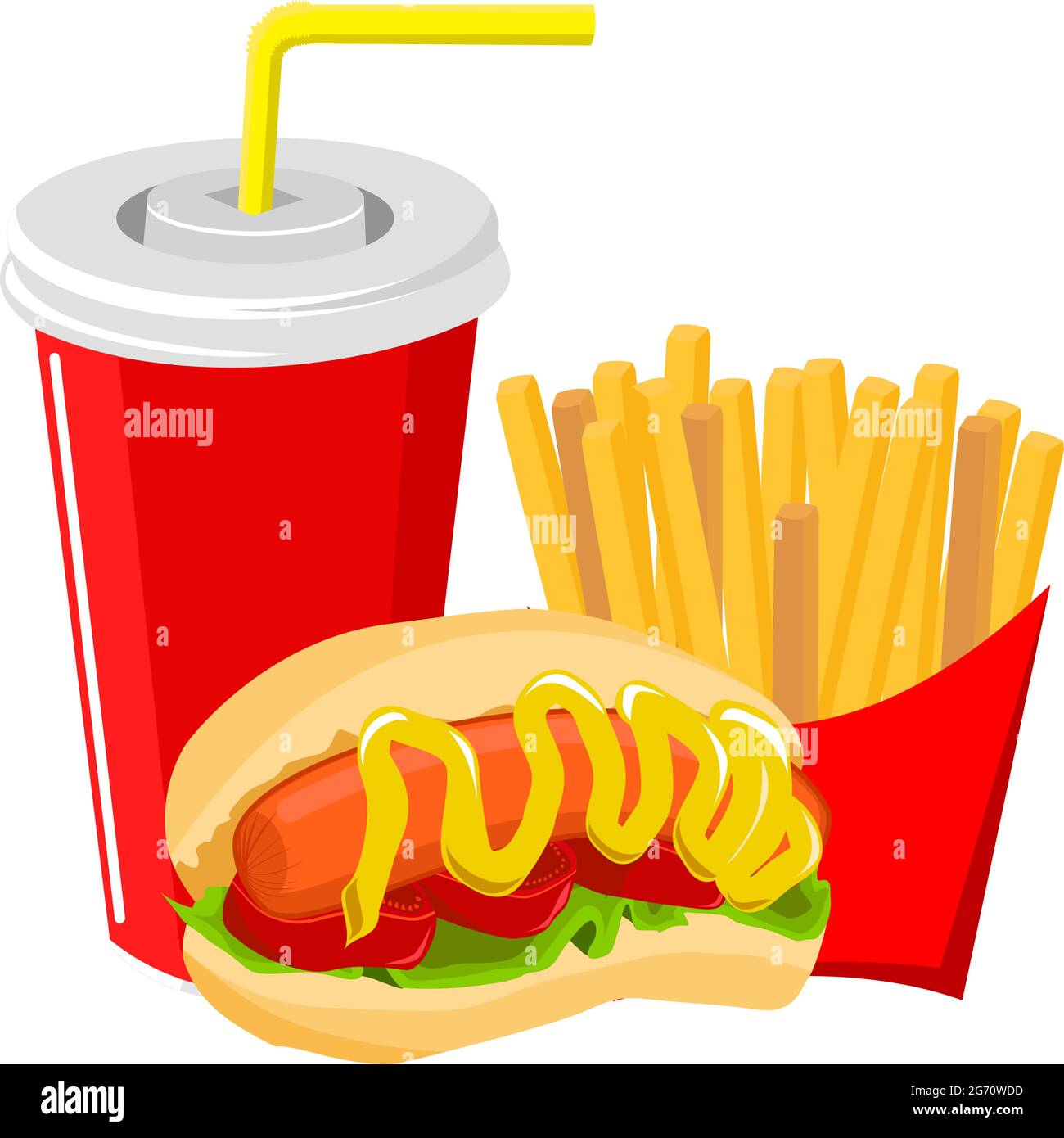 Pork hot dog with french fries and cola drink Stock Vector