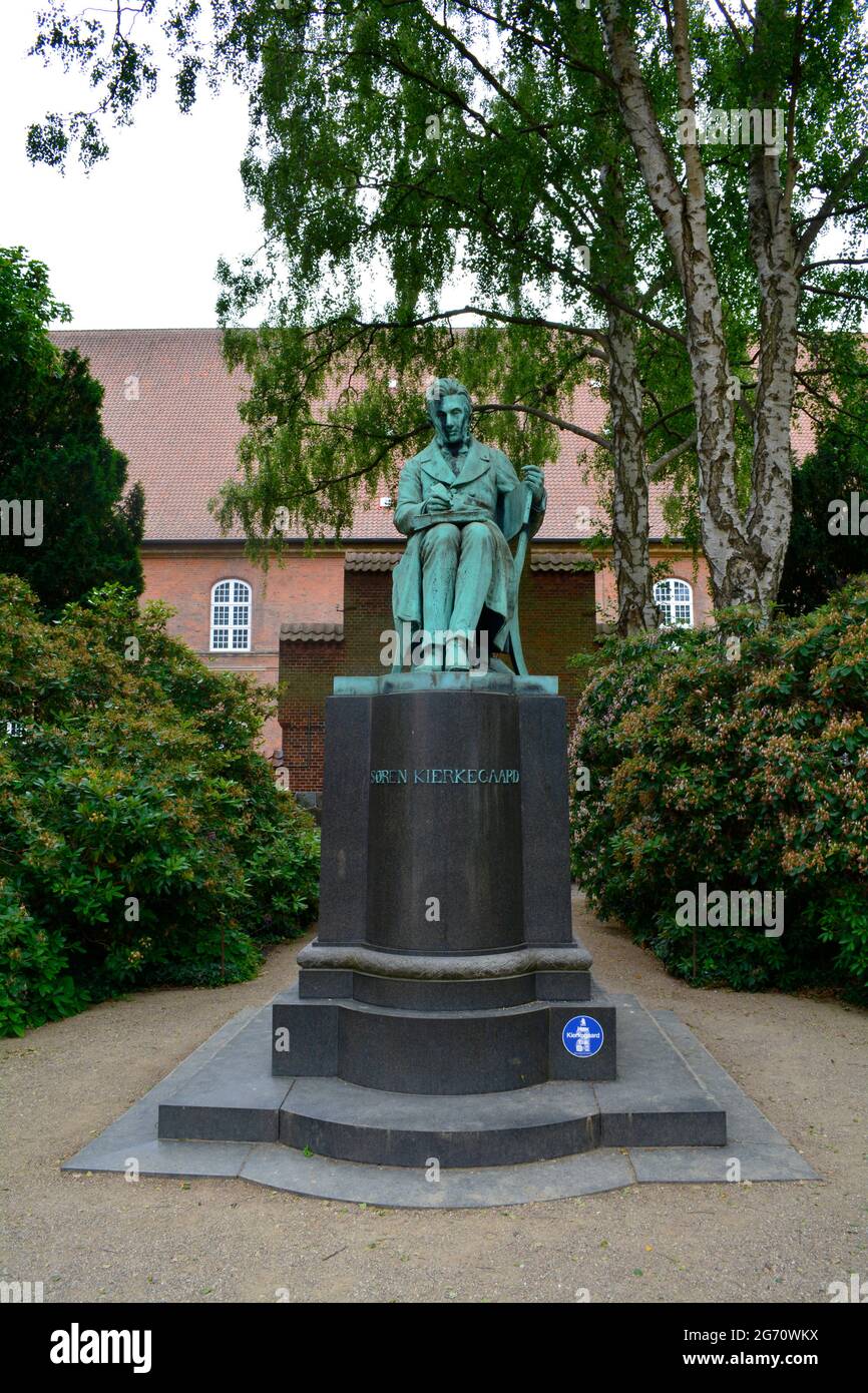 Copenhagen, Denmark - July 2021: Søren Kierkegaard statue at The Royal ...