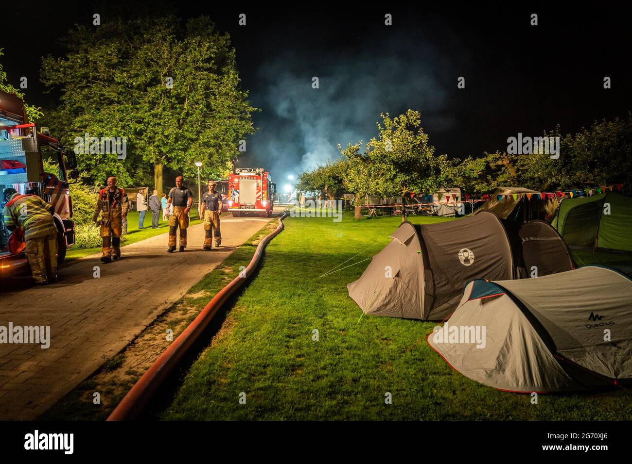 Bunnik, Netherlands. 10th July, 2021. BUNNIK, 10-07-2021, Large fire in the  kitchen of a restaurant at a campingside in Bunnik. No one got injured, but  the fire department will be on the