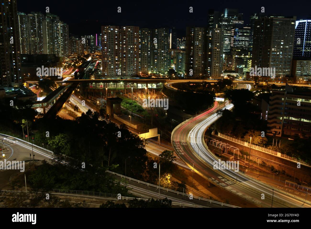night view of Kowloon bay in hong kong Stock Photo