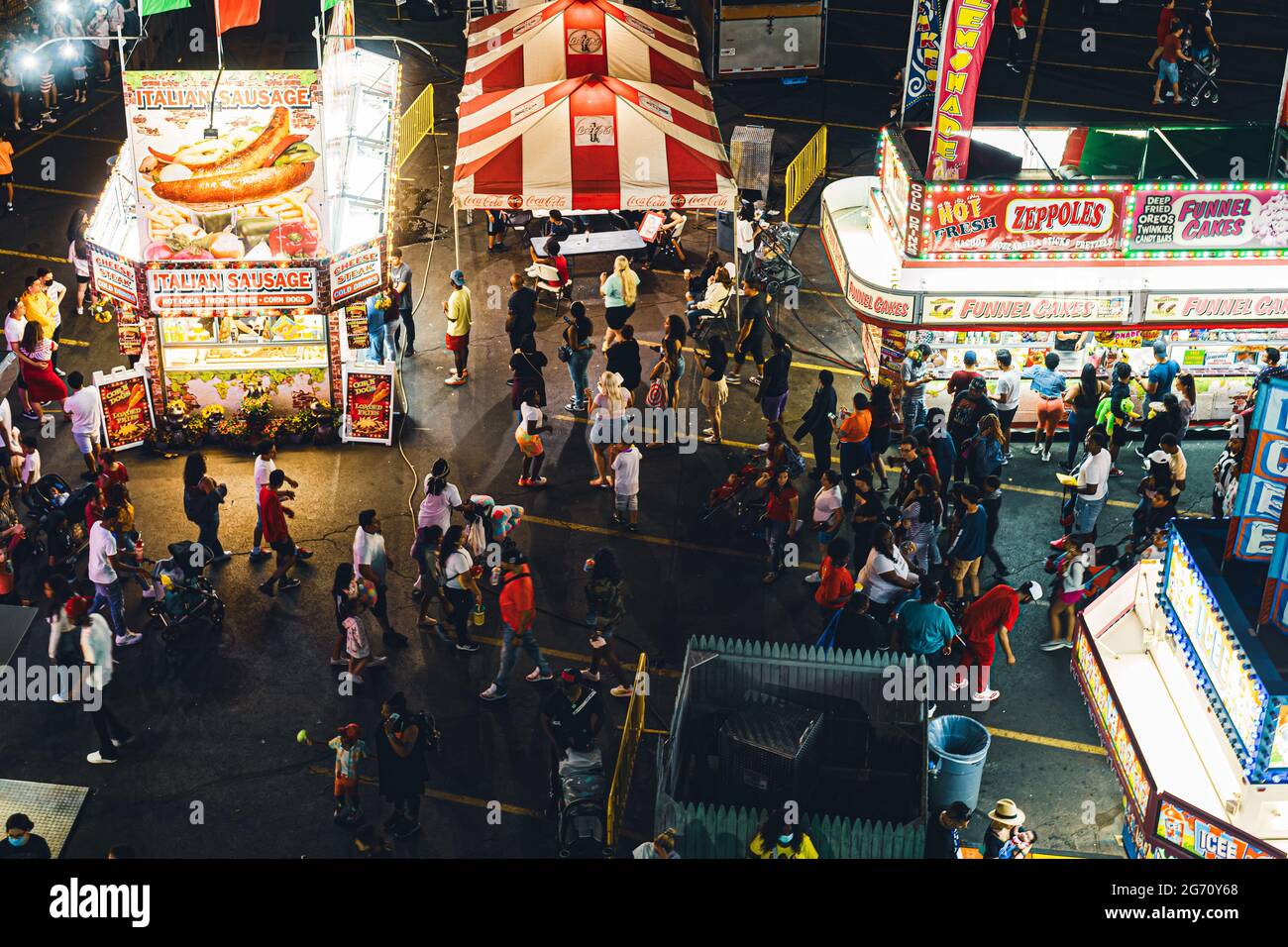 Arial View of a Carnival Food Vendors Section. Stock Photo