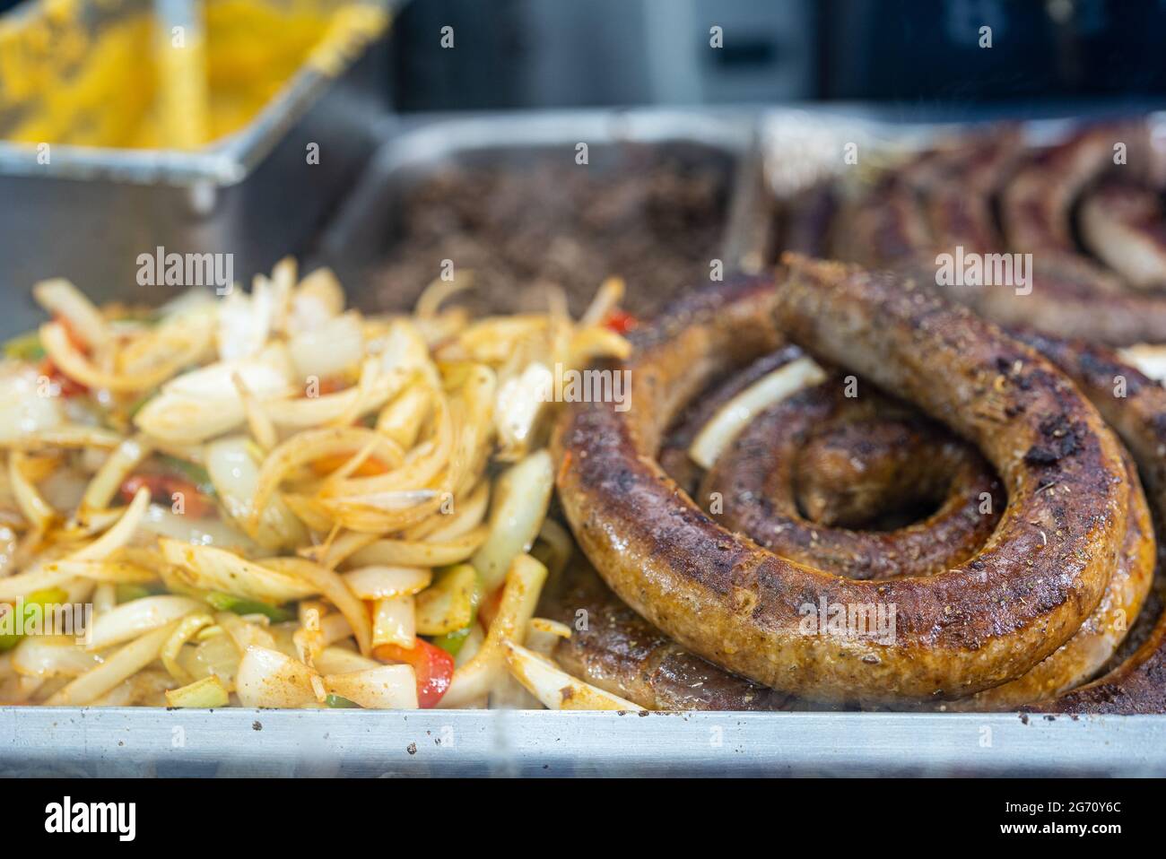 A Spicy Italian Sausage with Onions from a Carnival in New Jersey. Stock Photo