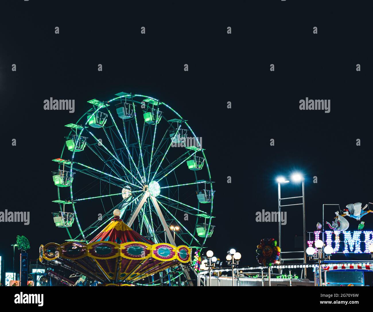 Panoramic View of the New Jersey State Fair at Night. Stock Photo