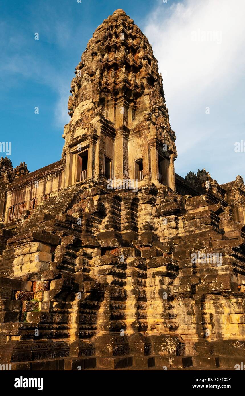 Angkor Wat tower at sunset, Siem Reap, Cambodia. Stock Photo