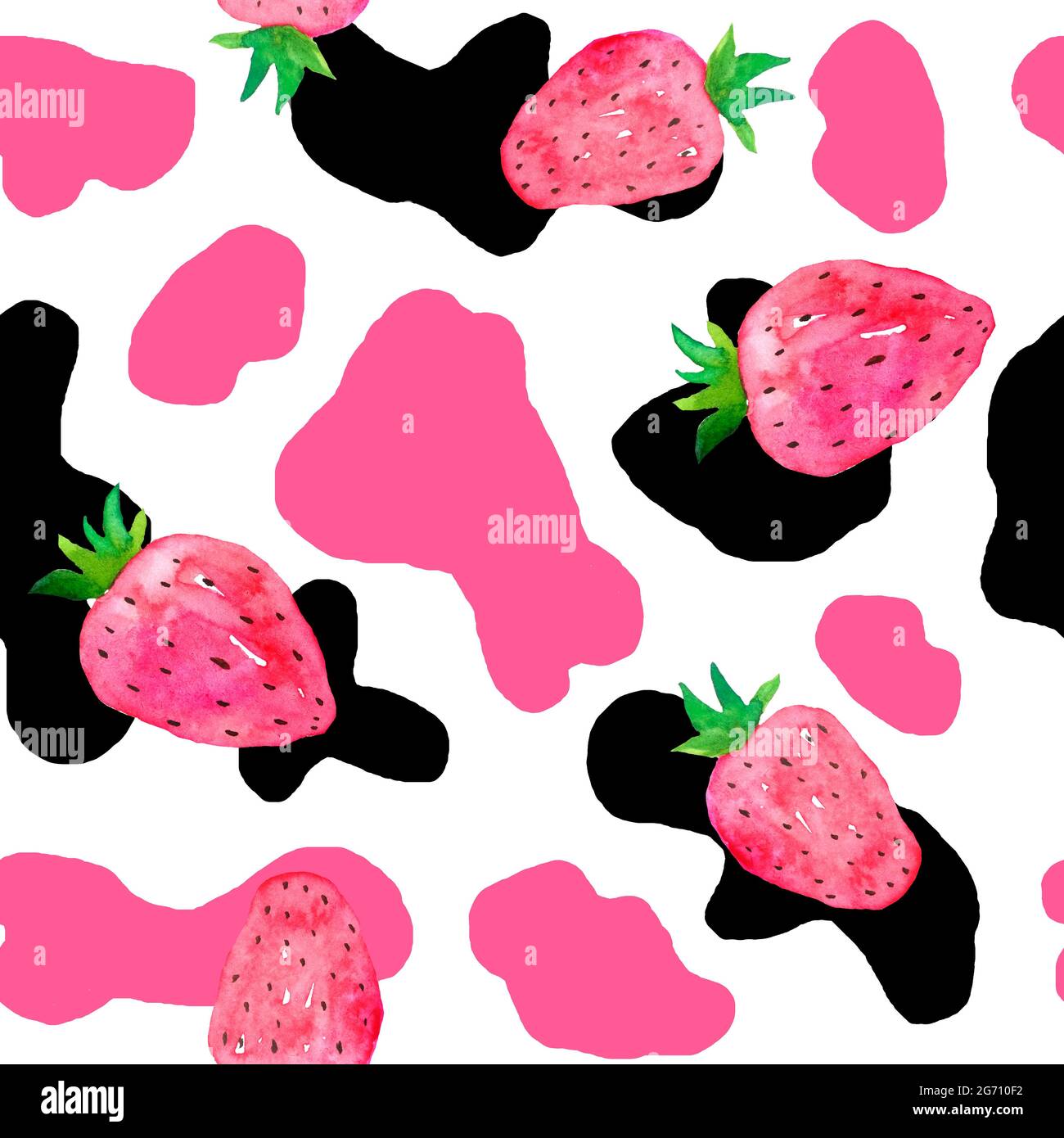 Watercolor Hand Drawn Seamless Cow Print Fabric Pattern Black White Pastel Strawberry Pink Colors Cowboy Cow Girl Western Background Illustration Design Milk Farm Wallpaper Stock Photo Alamy