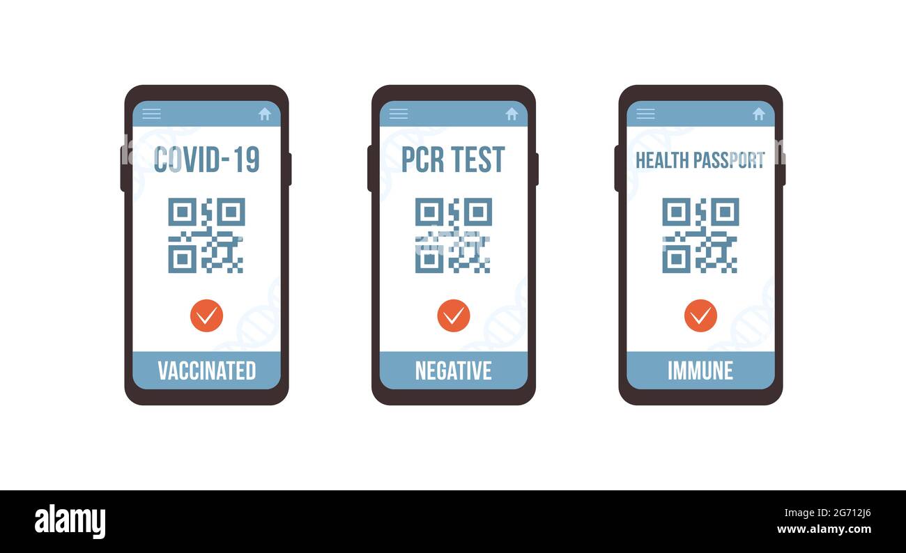 QR code with PCR test, vaccine and health passport. Check of safety
